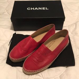 Chanel red calfskin espadrilles